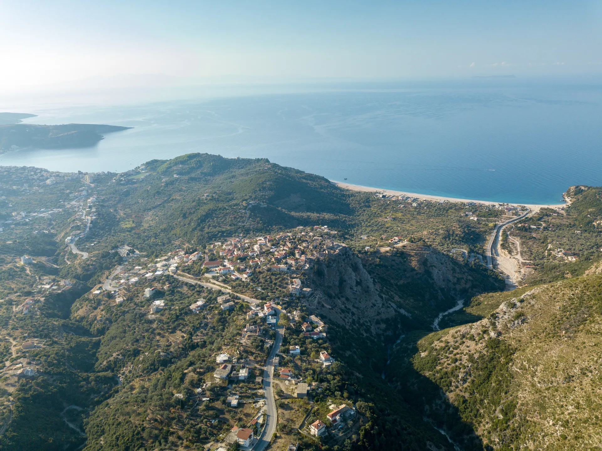 Himara Castle and Beach panoramic view